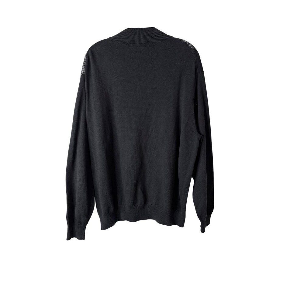 Alan Flusser Men's Cotton Black/Gray Large Check Sweater 1/4" Zip Size XL - Picture 2 of 9